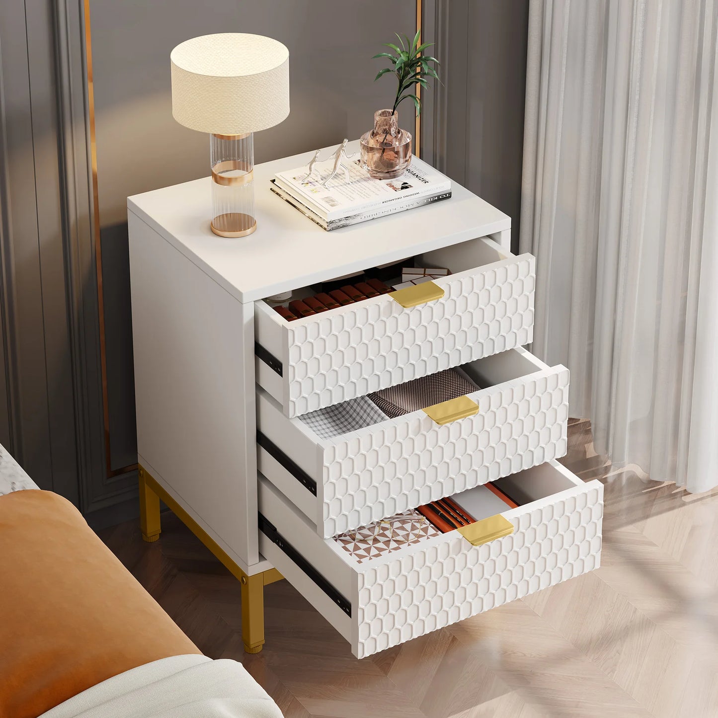 3-Drawer Bedside Nightstand Table