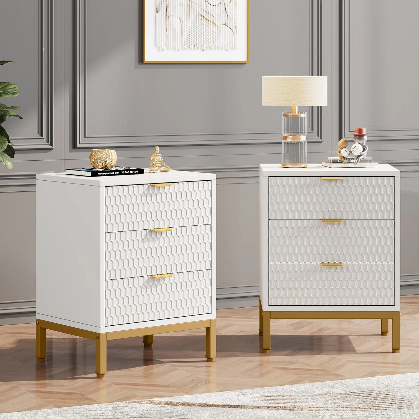 3-Drawer Bedside Nightstand Table